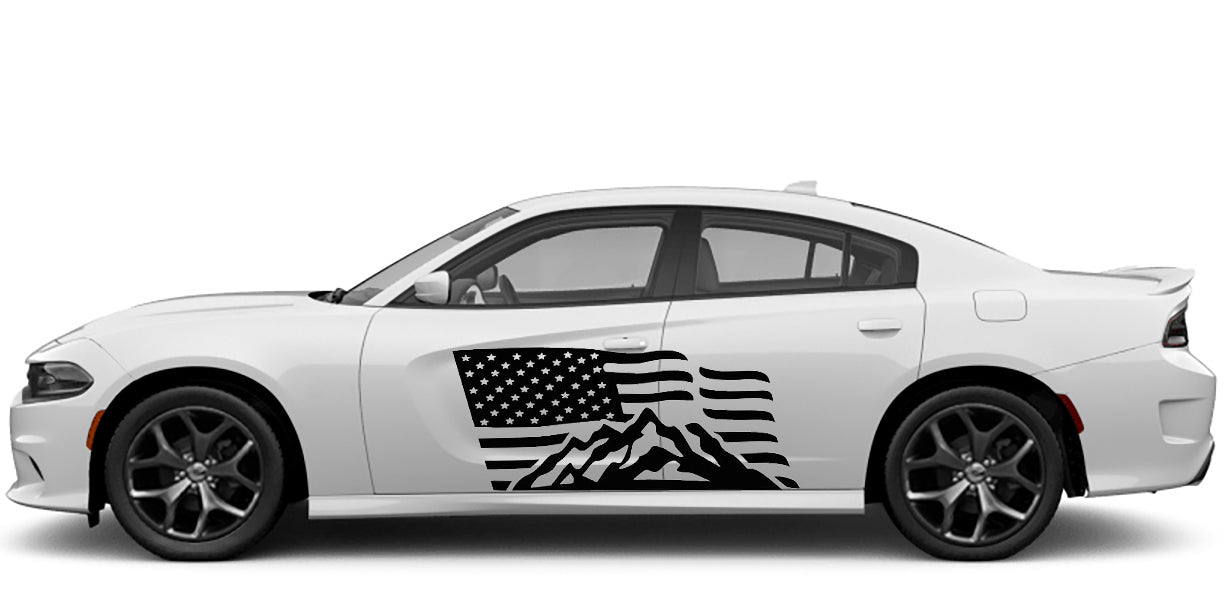 Dodge Charger US Flag Mountains Side Decals (Pair) : Vinyl Graphics Kit Fits (2015-2023)