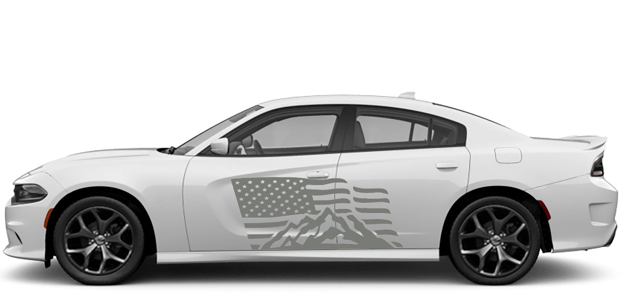 Dodge Charger US Flag Mountains Side Decals (Pair) : Vinyl Graphics Kit Fits (2015-2023)