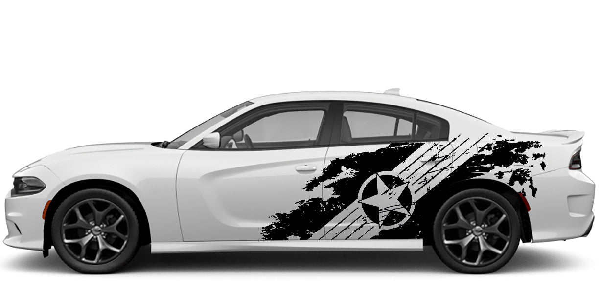 Dodge Charger Military Star Splash Side Decals (Pair) : Vinyl Graphics Kit Fits (2015-2023)
