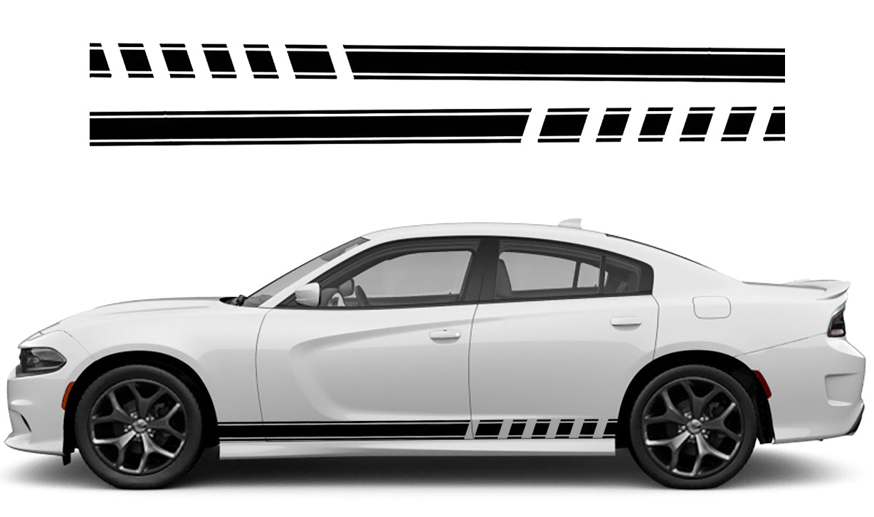 Dodge Charger Racing Rocker Stripes Decals (Pair) : Vinyl Graphics Kit Fits (2015-2023)