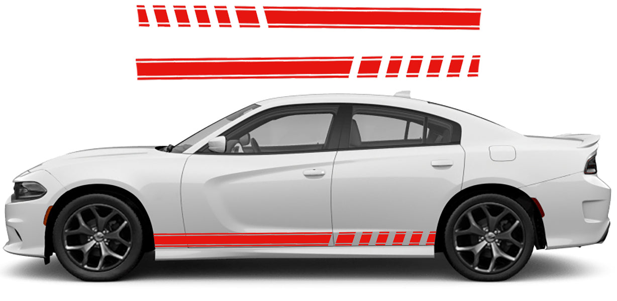 Dodge Charger Racing Rocker Stripes Decals (Pair) : Vinyl Graphics Kit Fits (2015-2023)