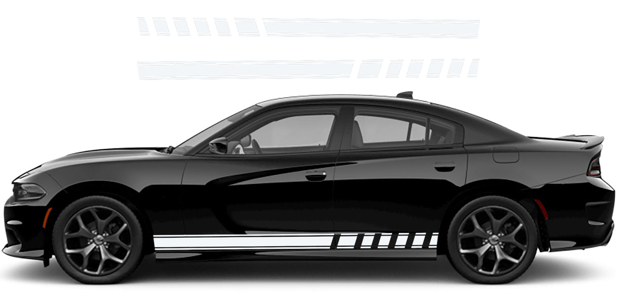 Dodge Charger Racing Rocker Stripes Decals (Pair) : Vinyl Graphics Kit Fits (2015-2023)