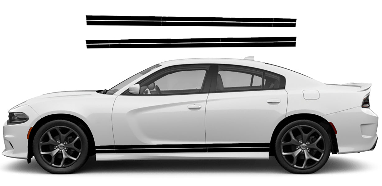 Dodge Charger Split Rocker Panel Stripes Decals (Pair) : Vinyl Graphics Kit Fits (2015-2023)