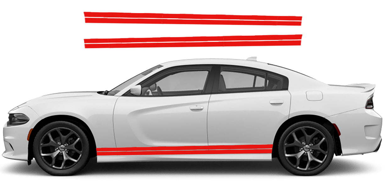 Dodge Charger Split Rocker Panel Stripes Decals (Pair) : Vinyl Graphics Kit Fits (2015-2023)