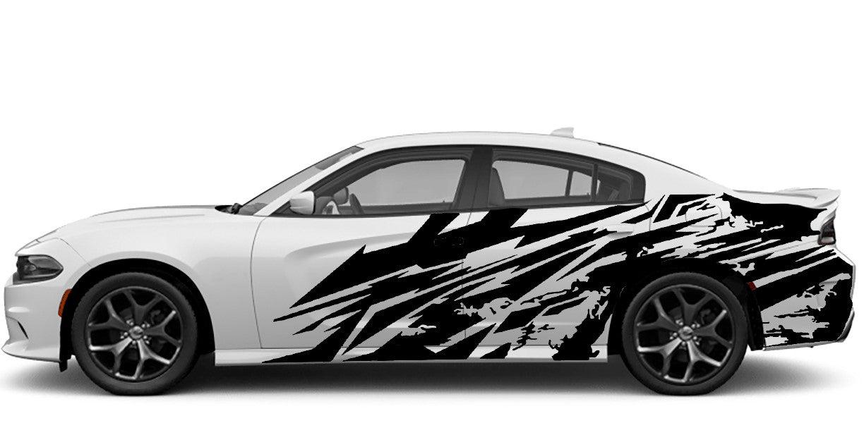 Dodge Charger Grunge Destroyed Side Decals (Pair) : Vinyl Graphics Kit Fits (2015-2023)