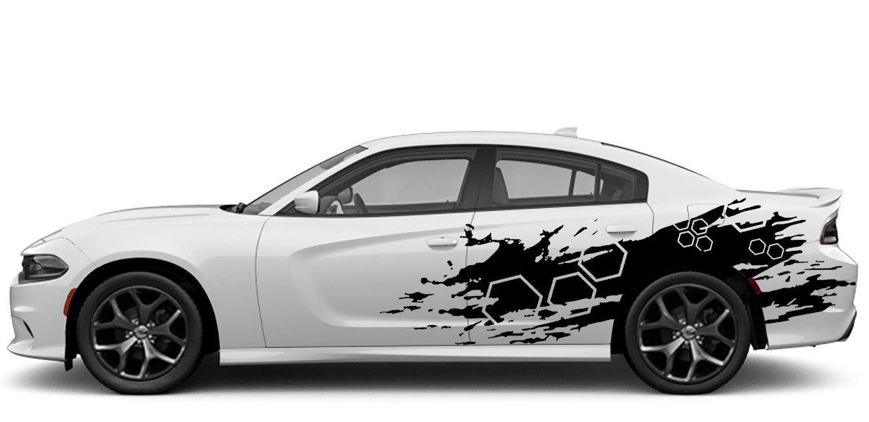 Dodge Charger Honeycomb Door Side Grunge Decals (Pair) : Vinyl Graphics Kit Fits (2015-2023)