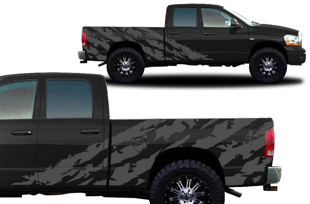 Dodge Ram Half Side Shred Decals (Pair) : Vinyl Graphics Kit Fits (2002-2008)