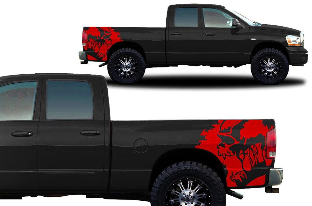 Dodge Ram Screaming Skull Bed Decals (Pair) : Vinyl Graphics Kit Fits (2002-2008)