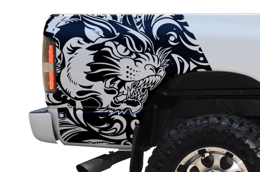 Dodge Ram Tiger Bed Decals (Pair) : Vinyl Graphics Kit Fits (2002-2008)