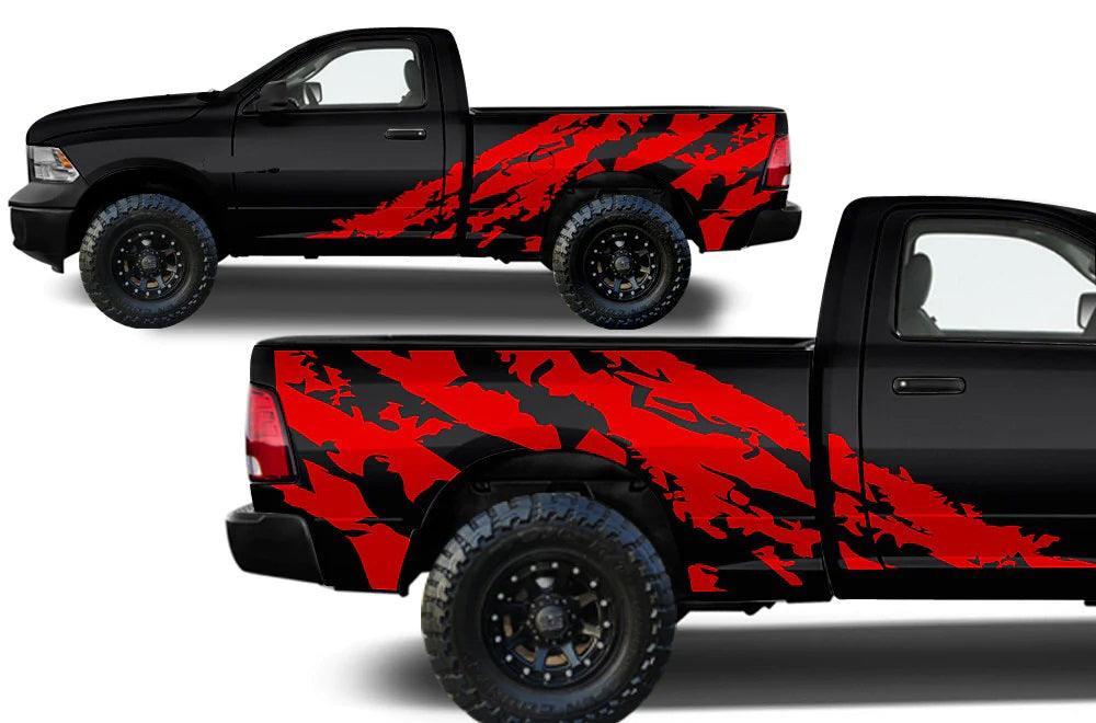 Dodge Ram Half Side Shredded Decals (Pair) : Vinyl Graphics Kit Fits (2009-2018)