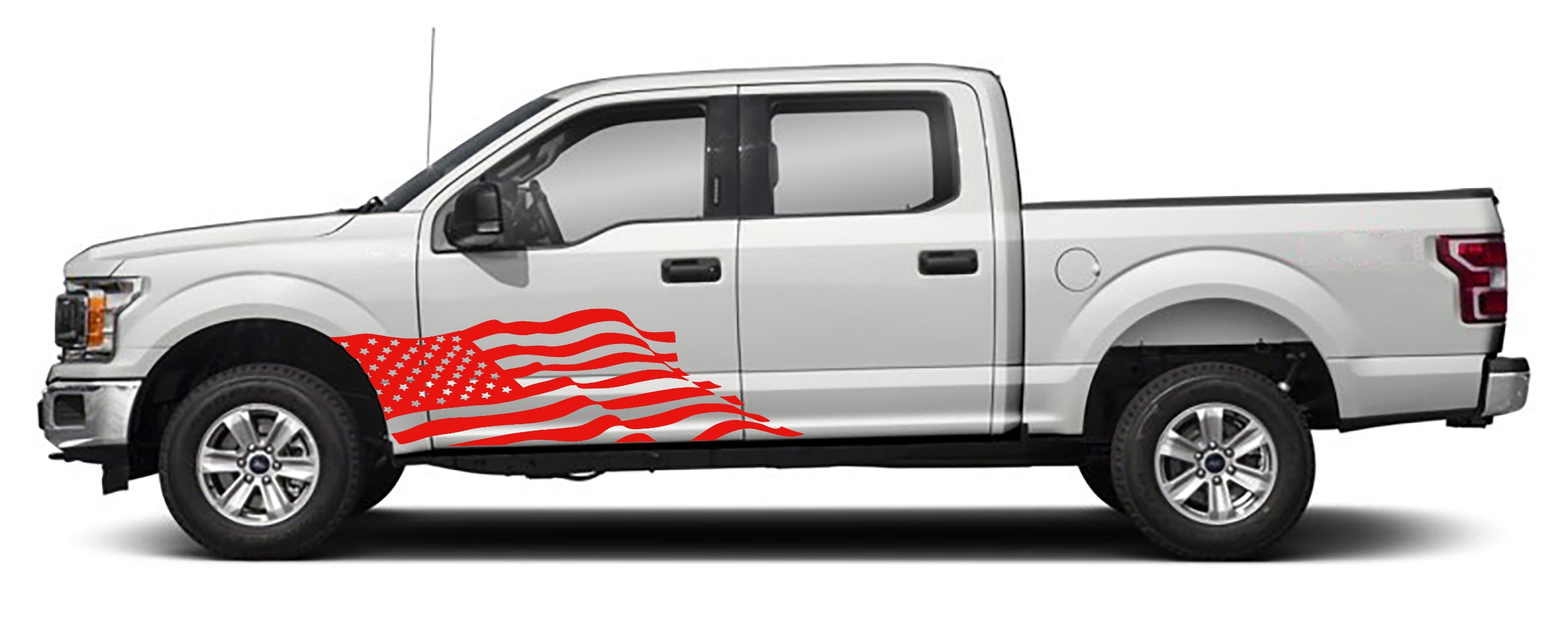 Ford F-150 US Flag Side Decals (Pair) : Vinyl Graphics Kit Fits (2015-2020)