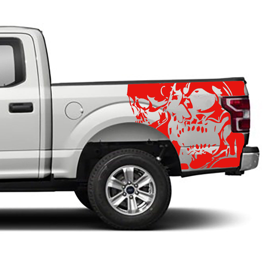 Ford F-150 Double skull Bed Decals (Pair) : Vinyl Graphics Kit Fits (2015-2020)