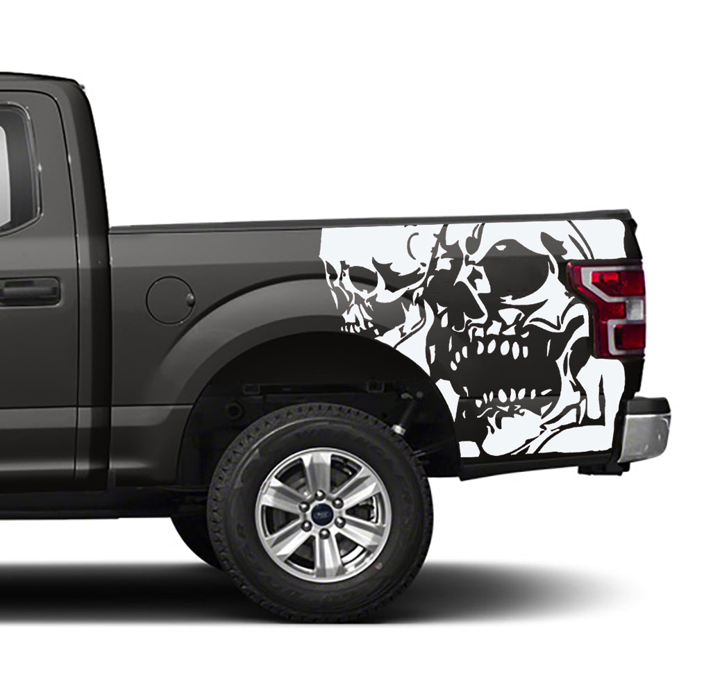 Ford F-150 Double skull Bed Decals (Pair) : Vinyl Graphics Kit Fits (2015-2020)