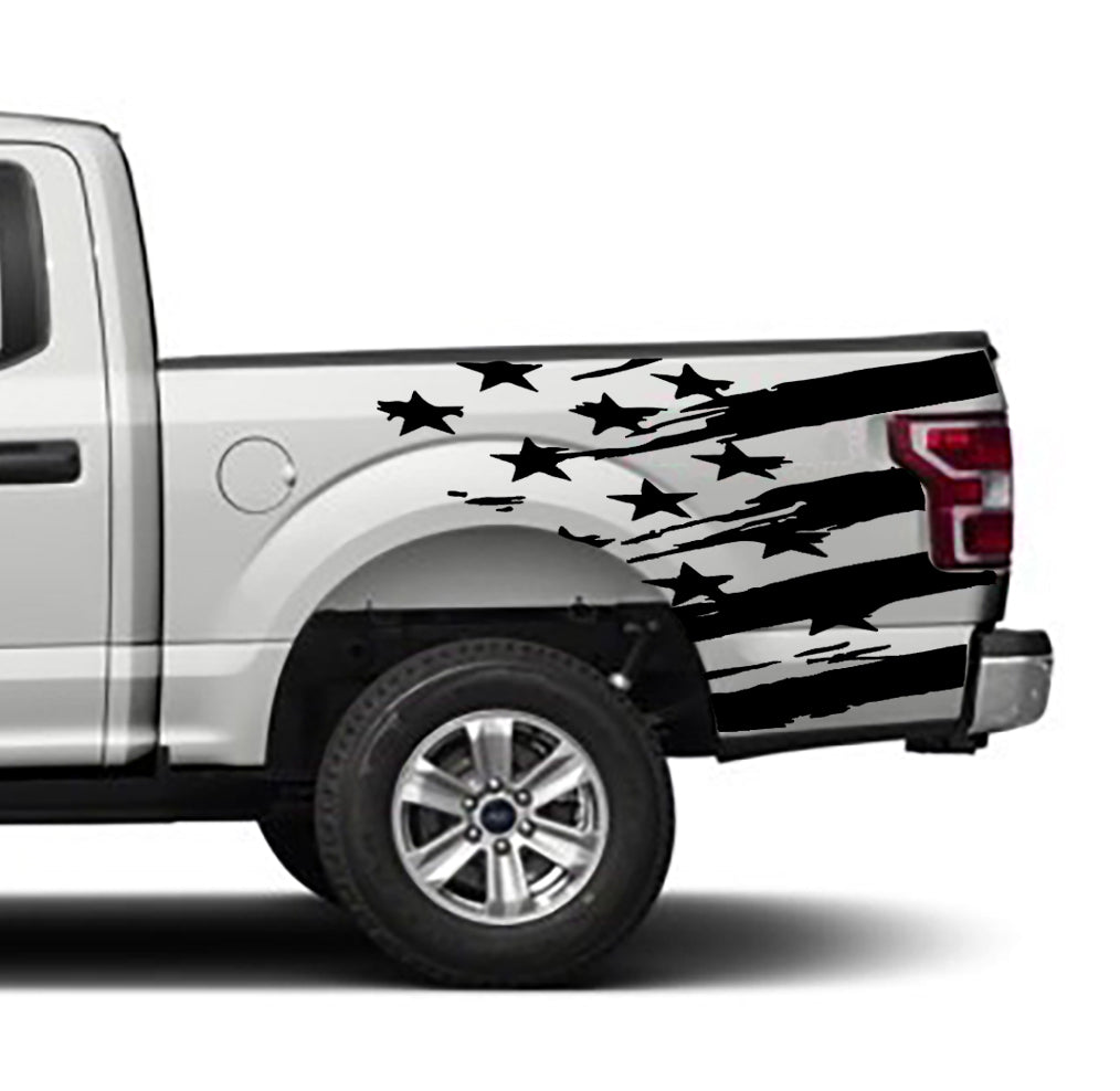 Ford F-150 USA Flag Bed Decals (Pair) : Vinyl Graphics Kit Fits (2015-2020)