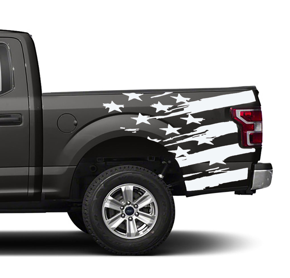 Ford F-150 USA Flag Bed Decals (Pair) : Vinyl Graphics Kit Fits (2015-2020)