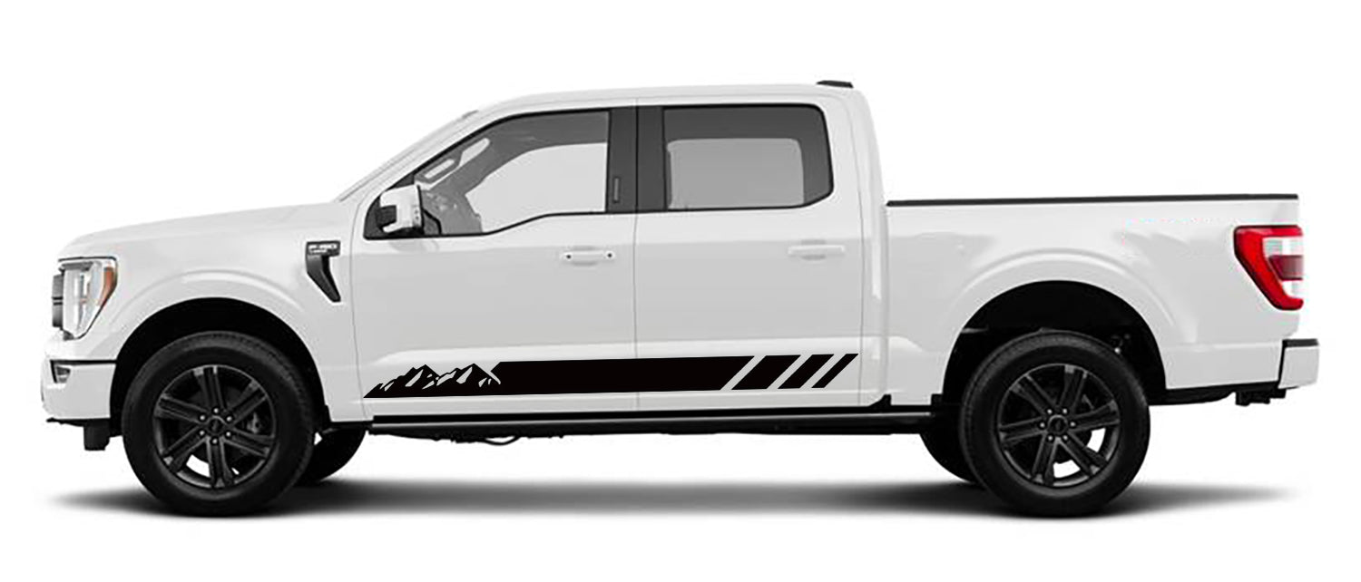 Ford F-150 Mountains Side Stripes Decals (Pair) : Vinyl Graphics Kit Fits (2021-2023)