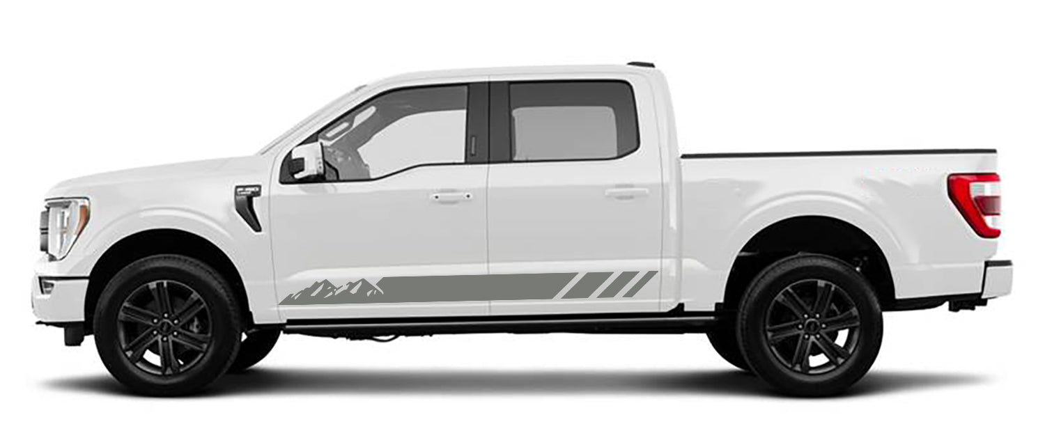 Ford F-150 Mountains Side Stripes Decals (Pair) : Vinyl Graphics Kit Fits (2021-2023)