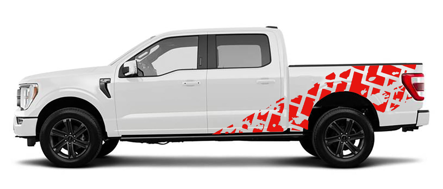 Ford F-150 Tire Tracks Side Decals (Pair) : Vinyl Graphics Kit Fits (2021-2023)