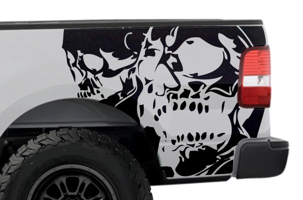 Ford F-150 Double Skull Bed Decals (Pair) : Vinyl Graphics Kit Fits (2004-2008)