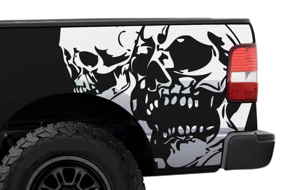 Ford F-150 (2004-2008) | Custom Decals, Graphics and Stickers - Double Skull Bed Kit - Jkprostickers