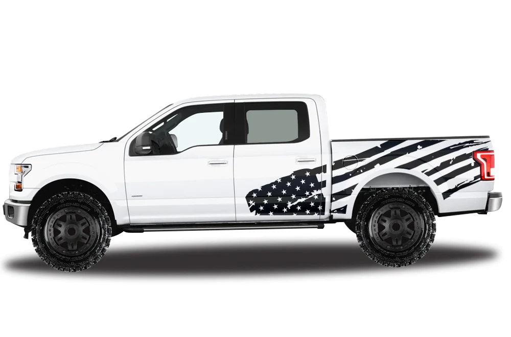 Ford F-150 US Flag Side Decals (Pair) : Vinyl Graphics Kit Fits (2015-2020)