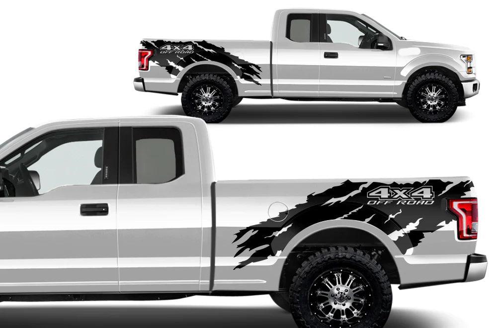 Ford F-150 4X4 Torn Off Road Bed Decals (Pair) : Vinyl Graphics Kit Fits (2015-2020)