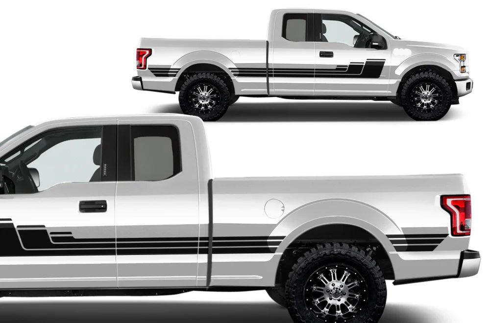 Ford F-150 Hockey Rally Stripes Decals (Pair) : Vinyl Graphics Kit Fits (2015-2020)