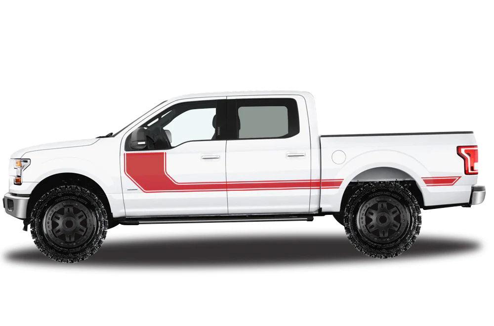 Ford F-150 SuperCrew (2015-2020) | Custom Decal, Graphics and Stickers - Hocky Rally Stripe Kit - Jkprostickers