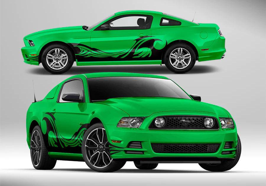 Ford Mustang Tribal Side Stripes Decals (Pair) : Vinyl Graphics Kit Fits (2005-2014)