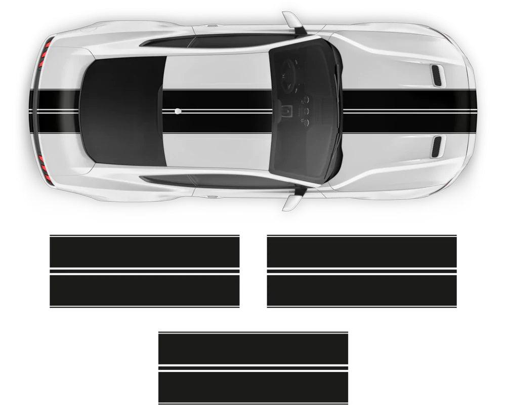 Ford Mustang Doubled Full Body Racing Stripes : Vinyl Graphics Kit Fits (2005-2023)