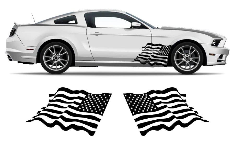 Ford Mustang US Flag Side Decals (Pair) : Vinyl Graphics Kit Fits (2005-2023)