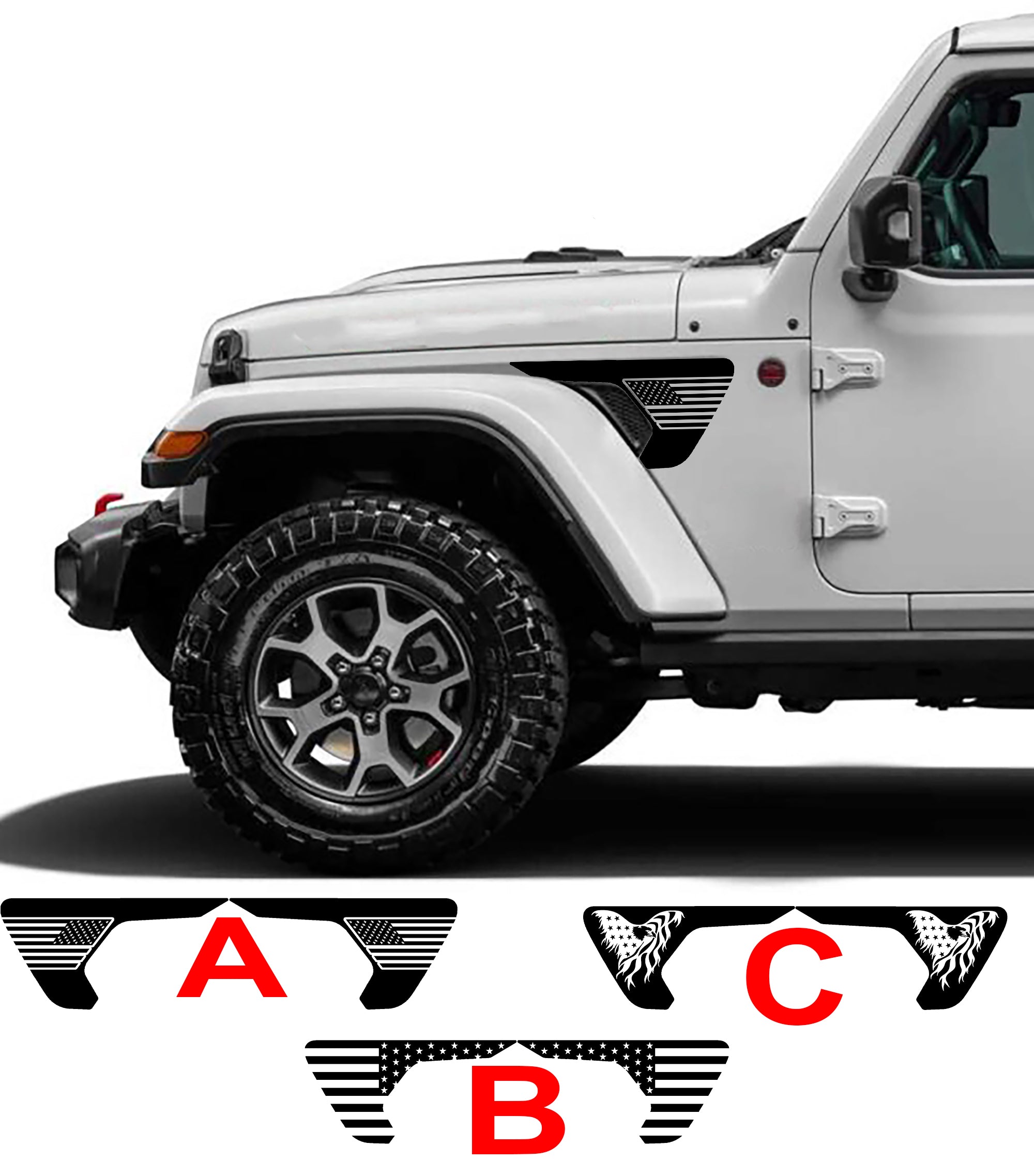 Patriot American, USA Flag Fender Decals For jeep wrangler JL 2018 to 2023 Models