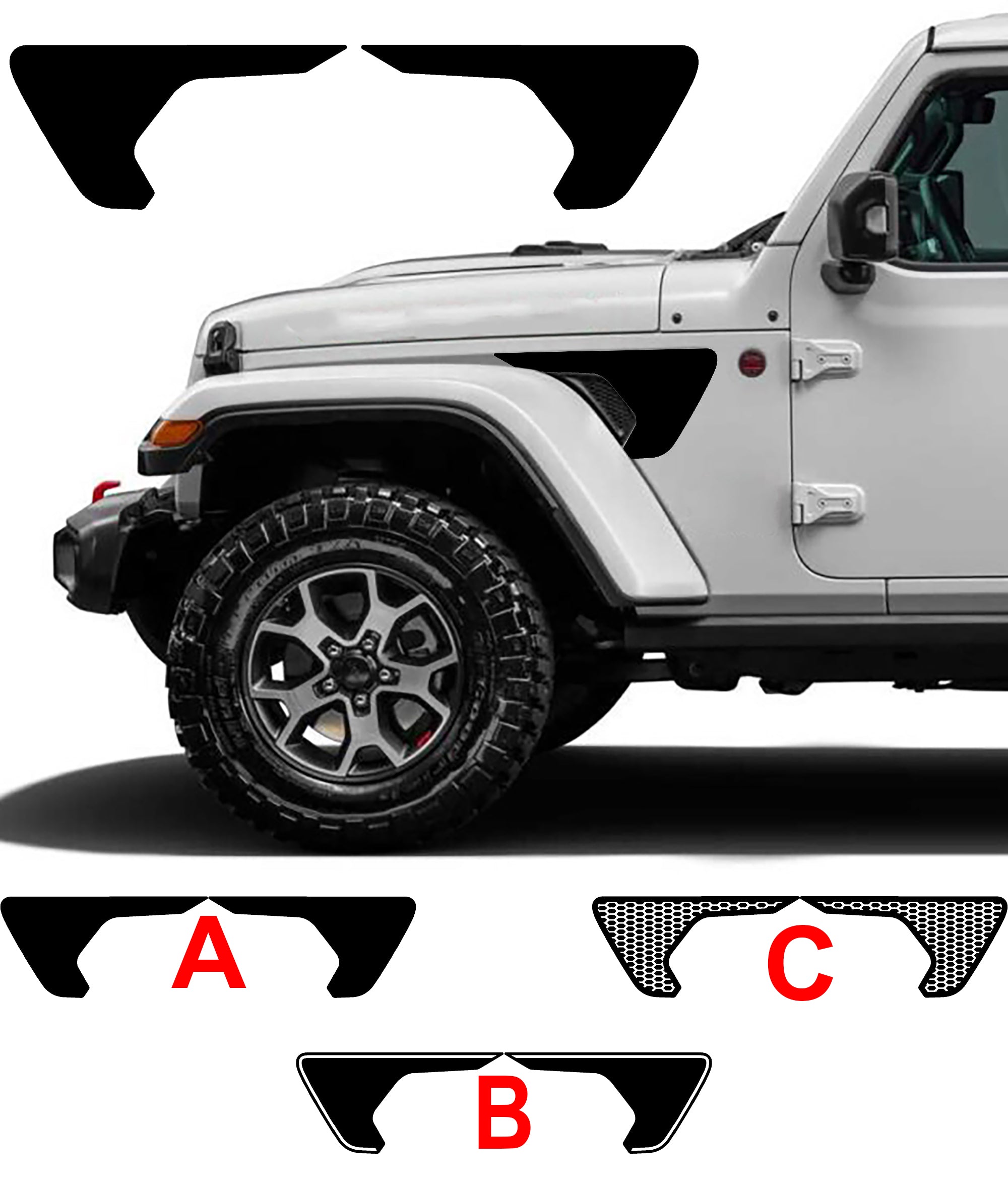 fender blackout decal kit for jeep wrangler 2018 to 2023 models