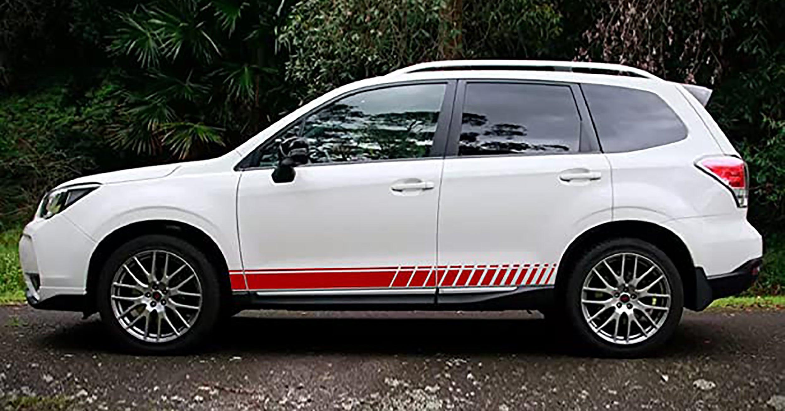Subaru Forester (2012 to 2016) Custom Vinyl Decals, Graphics and Stickers - Side Racing Strips Kit - Jkprostickers