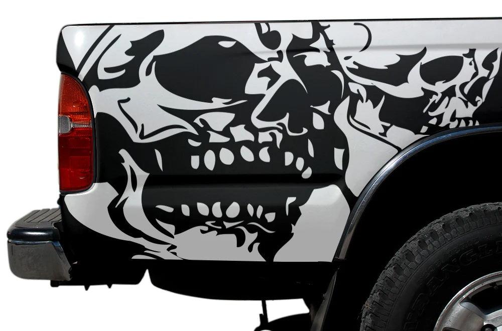 Toyota Tacoma Double Skull Bed Decals (Pair) : Vinyl Graphics Kit Fits (1995-2004)